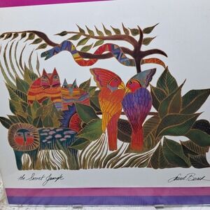 Laurel Burch Secret Jungle Art‎ Print Colorful Cats Birds Snake 10x12 Framed